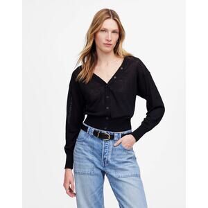 NWOT Madewell Linen-Blend V-Neck Cardigan In Black Size XXS